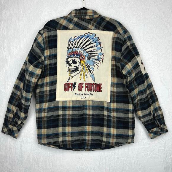 Gifts of Fortune Tomahawk Quilted Plaid Flannel Jacket Long Sleeve Button Up L
